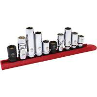 Jeu de douilles chrom&eacute;es avec rail, 10 Morceaux, Prise de 1/4"/3/8" Auto-Cam