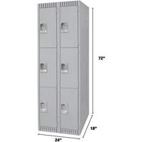 Lockers, 3 -tier, Bank of 2, 24" x 18" x 72", Steel, Grey, Knocked Down Auto-Cam