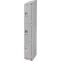 Lockers, 3 -tier, 12" x 18" x 82", Steel, Grey, Knocked Down Auto-Cam