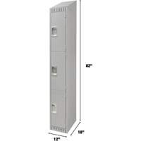 Lockers, 3 -tier, 12" x 18" x 82", Steel, Grey, Knocked Down Auto-Cam