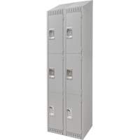 Lockers, 3 -tier, Bank of 2, 24" x 18" x 82", Steel, Grey, Knocked Down Auto-Cam