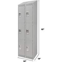 Lockers, 3 -tier, Bank of 2, 24" x 18" x 82", Steel, Grey, Knocked Down Auto-Cam
