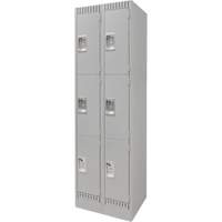 Lockers, 3 -tier, Bank of 2, 24" x 18" x 76", Steel, Grey, Knocked Down Auto-Cam
