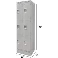 Lockers, 3 -tier, Bank of 2, 24" x 18" x 76", Steel, Grey, Knocked Down Auto-Cam