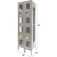 Vented Lockers, 2 -tier, Bank of 2, 24" x 18" x 78", Steel, Grey, Knocked Down, Perforated Auto-Cam