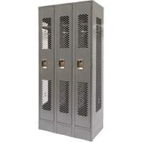 Vented Lockers, Bank of 3, 36 x 18" x 78", Steel, Grey, Knocked Down, Perforated Auto-Cam