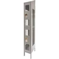 Vented Lockers, 2 -tier, 12" x 18" x 88", Steel, Grey, Knocked Down, Perforated Auto-Cam