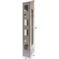 Vented Lockers, 2 -tier, 12" x 18" x 88", Steel, Grey, Knocked Down, Perforated Auto-Cam