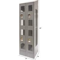 Vented Lockers, 2 -tier, Bank of 2, 24" x 18" x 88", Steel, Grey, Knocked Down, Perforated Auto-Cam