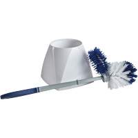 Toilet Brush with Lip & Holder, 15" L, Synthetic Bristles, White Auto-Cam