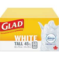 Sacs &agrave; ordures hauts 45 L avec Febreze, R&eacute;gulier, 24" la x 28" lo, Blanc Auto-Cam
