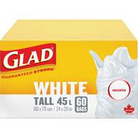 Sacs &agrave; ordures hauts 45 L sans parfum, R&eacute;gulier, 24" la x 28" lo, Blanc Auto-Cam