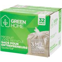 Green Home Garbage Bags, Strong, 33" W x 48" L, 3 mils, Clear, 159 L (42 Gal.) Capacity Auto-Cam