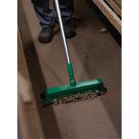 Push Broom Head, Fine/Stiff Bristles, 16-1/2", Polyester/Polypropylene, Green Auto-Cam