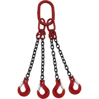 Chain Sling, Grade 100 Chain, Quadruple Legs, Oblong & Slip Hooks, 1/2" x 10' Auto-Cam