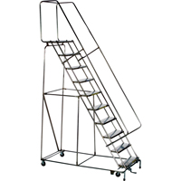 Lockstep Rolling Ladders, 5 Steps, 24" Step Width, 50" Platform Height, Stainless Steel Auto-Cam