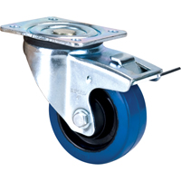 Roulette bleue, Pivotant avec frein, 4" (101,6 mm), Caoutchouc, 350 lb (158,8 kg) Auto-Cam