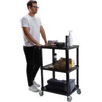 Utility Cart with Flat Shelf, 3 Tiers, 18-1/8" x 37-3/8" x 27-3/4", 330 lbs. Capacity Auto-Cam