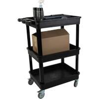 Utility Cart with Deep Lip Shelf, 3 Tiers, 19" x 39-1/2" x 28-1/4", 330 lbs. Capacity Auto-Cam