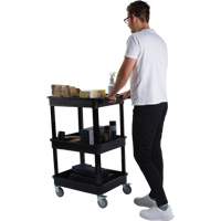 Utility Cart with Deep Lip Shelf, 3 Tiers, 19" x 39-1/2" x 28-1/4", 330 lbs. Capacity Auto-Cam