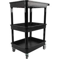 Utility Cart with Deep Lip Shelf, 3 Tiers, 19" x 39-1/2" x 28-1/4", 330 lbs. Capacity Auto-Cam