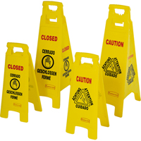 Wet Floor Safety Signs, Quadrilingual with Pictogram Auto-Cam