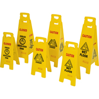 Wet Floor Safety Signs, Quadrilingual with Pictogram Auto-Cam