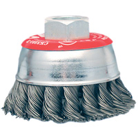 High-Performance Knot Twisted Cup Brush, 3" Dia. x 10mm x 1.25" Arbor Auto-Cam