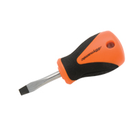 Stubby Slotted Screwdriver, 1/4" Tip, Round, 3-3/4" L, Cushion Grip Handle Auto-Cam