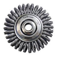 Brosse &agrave; fils nou&eacute;s TufBrush, Dia. 4", Fils 0,02", Arbre 5/8"-11, Acier Auto-Cam