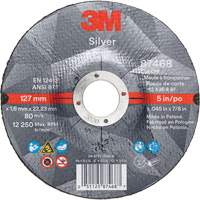 Silver Cut-Off Wheel, 5" x 0.045", 7/8" Arbor, Type 27, Ceramic, 12250 RPM Auto-Cam