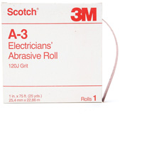 Scotch&reg; A-3 Electrician's Abrasive Roll, Aluminum Oxide, 1" W x 75' L, 120 Grit Auto-Cam