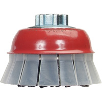 Knotted Wire Cup Brush with Protective Guard, 4" Dia. x 5/8"-11 Arbor Auto-Cam