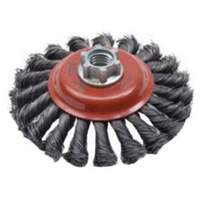 Brosse concave &agrave; fils nou&eacute;s torsad&eacute;s, Dia. 4", Fils 0,02", Arbre 5/8"-11, Acier Auto-Cam