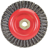 Stringer Bead Knot Wire Brush For Angle Grinders, 5" Dia., 0.02" Fill, 5/8"-11 Arbor, Steel Auto-Cam