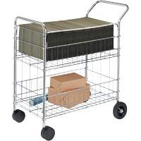Wire Mail Cart, 200 lbs. Capacity, Chrome, 19" D x 30" L x 39-1/4" H, Chrome Plated Auto-Cam