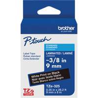 P-touch&reg; Labeling Systems, 9 mm x 314.96" or 8 m, White on Black Auto-Cam