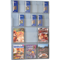 Literature Displays, Wall Mount, 6 Slots, Plastic, 30" W x 45" D x 45" H Auto-Cam