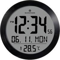 Horloge ronde, Numérique, À piles, 6,5" dia., Noir OQ831 | Auto-Cam