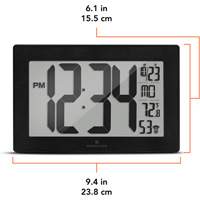 Self-Setting & Self-Adjusting Wall Clock with Stand, Digital, Battery Operated, Black Auto-Cam