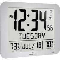 Slim Self-Setting Full Calendar Wall Clock, Digital, Battery Operated, Silver OR494 | Auto-Cam