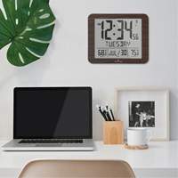 Slim Self-Setting Full Calendar Wall Clock, Digital, Battery Operated, Black OR496 | Auto-Cam