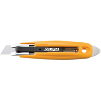 Self-Retracting Safety Knife with Tape Slitter, 17.5 mm, Carbon Steel, Plastic Handle Auto-Cam