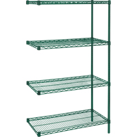 Heavy-Duty Green Epoxy Finish Wire Shelving, Add-On Kit, 4 Tiers, 36" W x 63" H x 18" D Auto-Cam