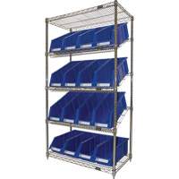 Slanted Wire Shelf with Bins, 5 Tiers, 36" W x 63" H x 18" D Auto-Cam