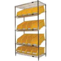 Slanted Wire Shelf with Bins, 5 Tiers, 36" W x 63" H x 18" D Auto-Cam
