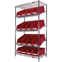 Slanted Wire Shelf with Bins, 5 Tiers, 36" W x 63" H x 18" D Auto-Cam