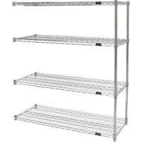 Heavy-Duty Chromate Wire Shelving, Add-On Kit, 4 Tiers, 30" W x 54" H x 14" D Auto-Cam
