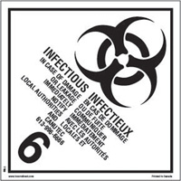TDG Shipping Labels, Class 6.2, Infectious Substances, Paper Auto-Cam