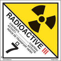 TDG Shipping Labels, Class 7, Radioactive III, Paper Auto-Cam